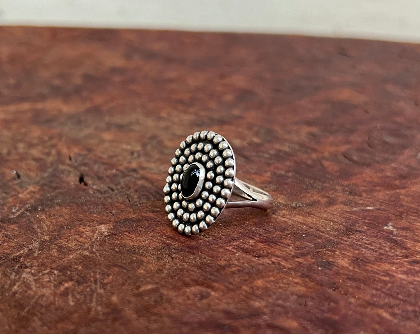 Beaded Onyx Ring {sz.7.25}