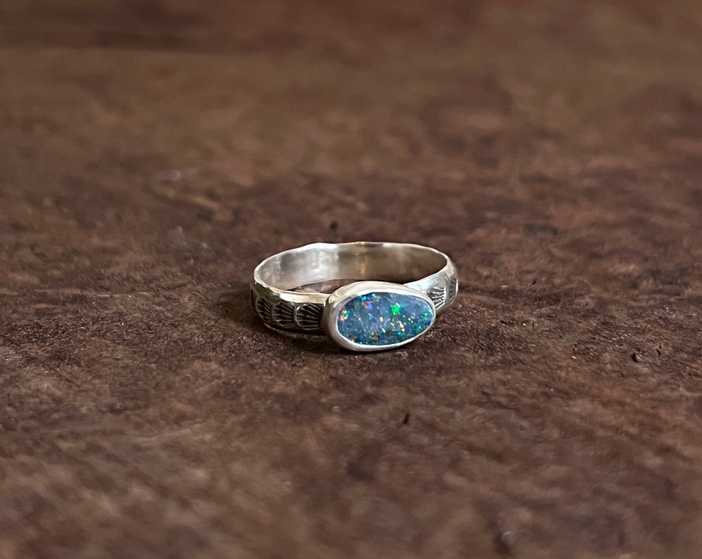 Stamped Opal Ring {sz.9}