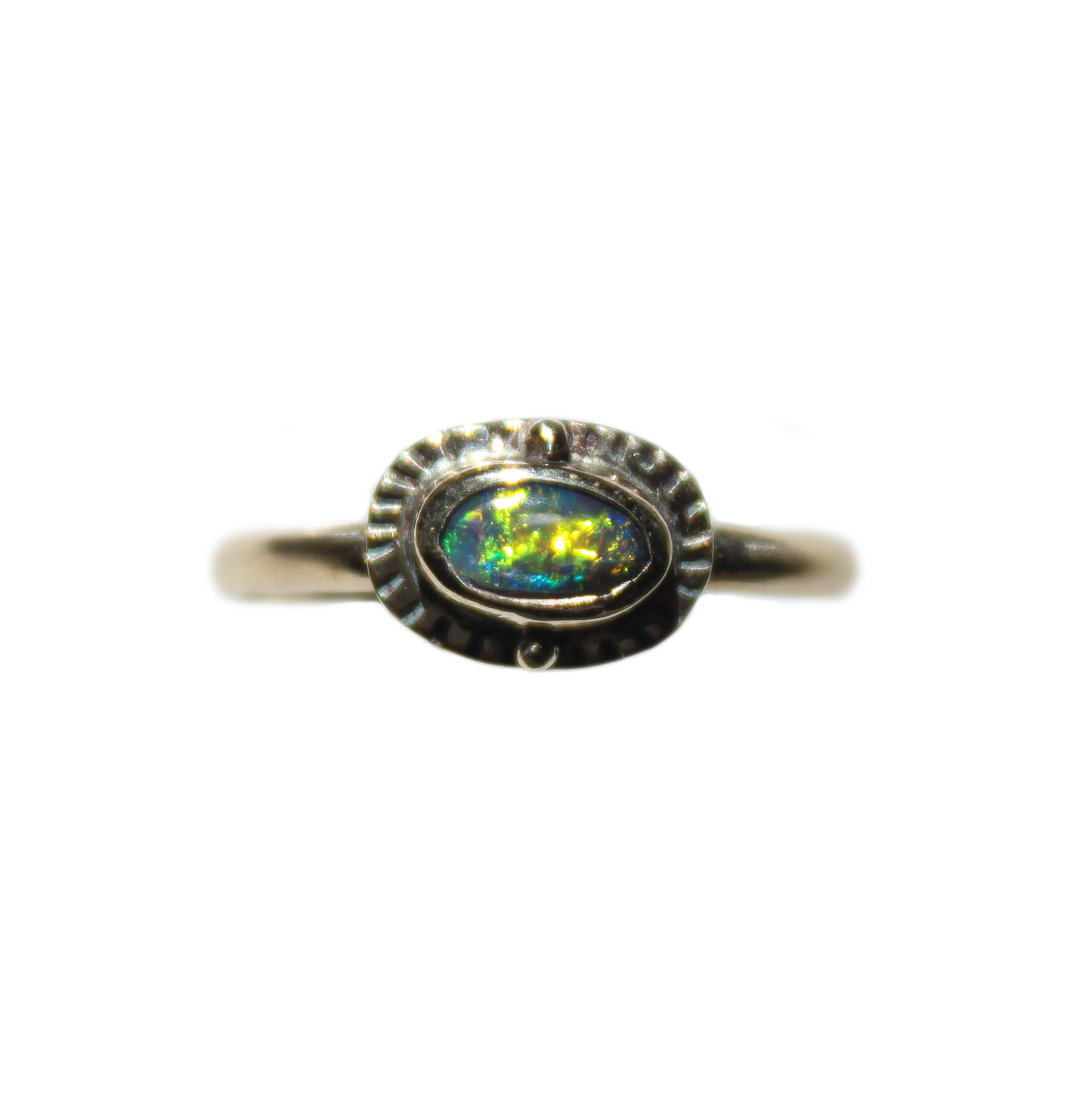9ct Gold & Opal Sunburst Ring {sz.8}