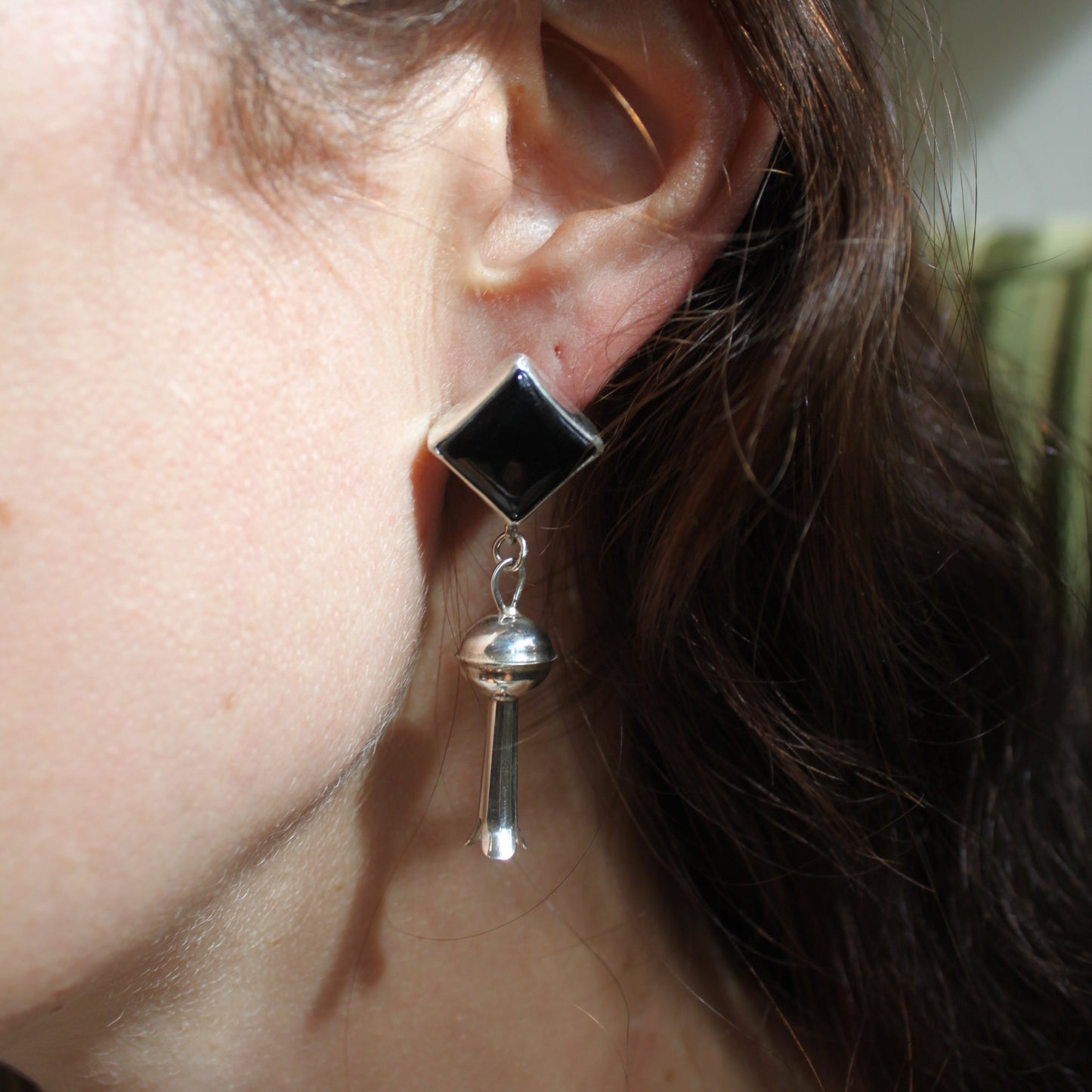 Onyx Squash Blossom Stud Earrings