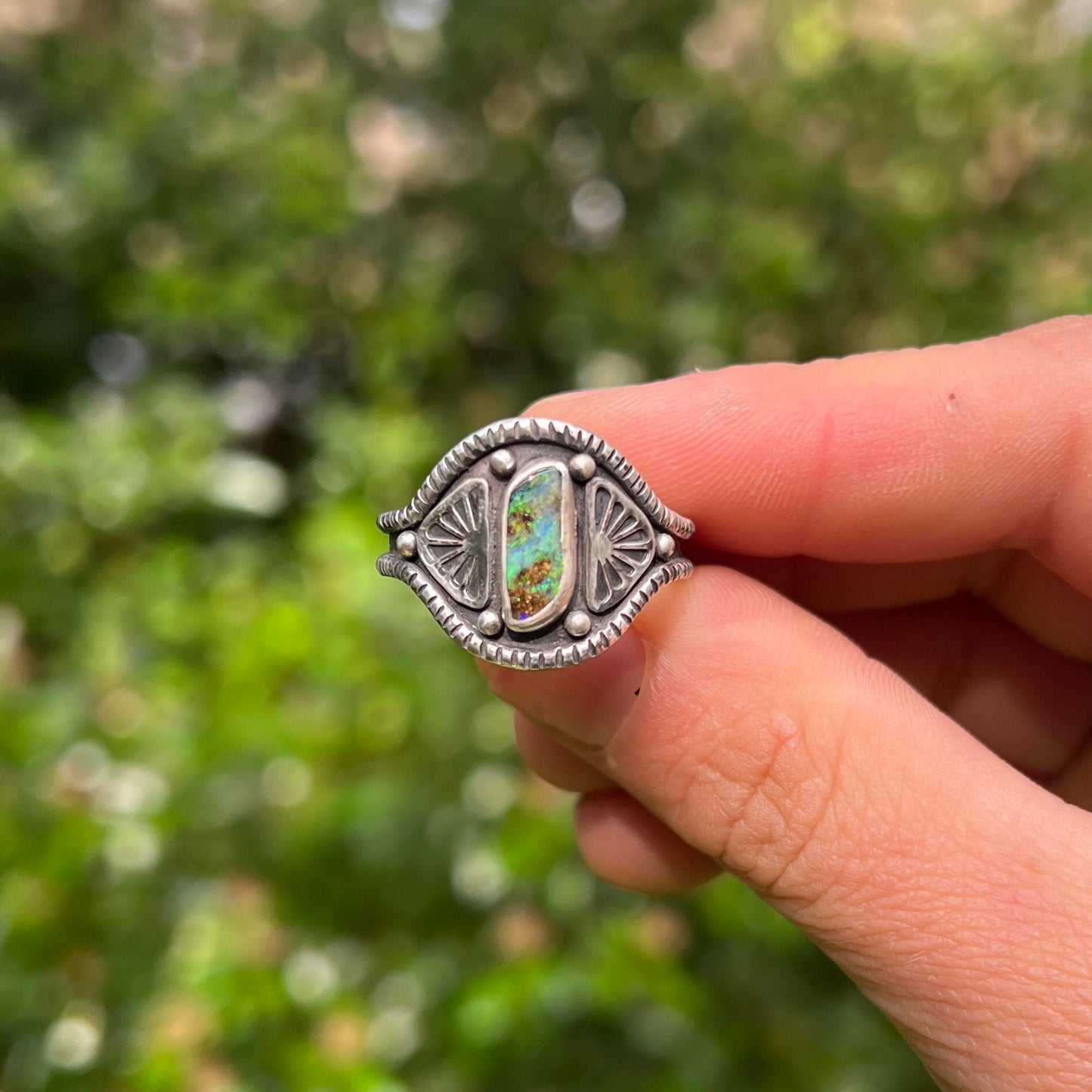 Boulder Opal Saddle Ring {sz.9.75}
