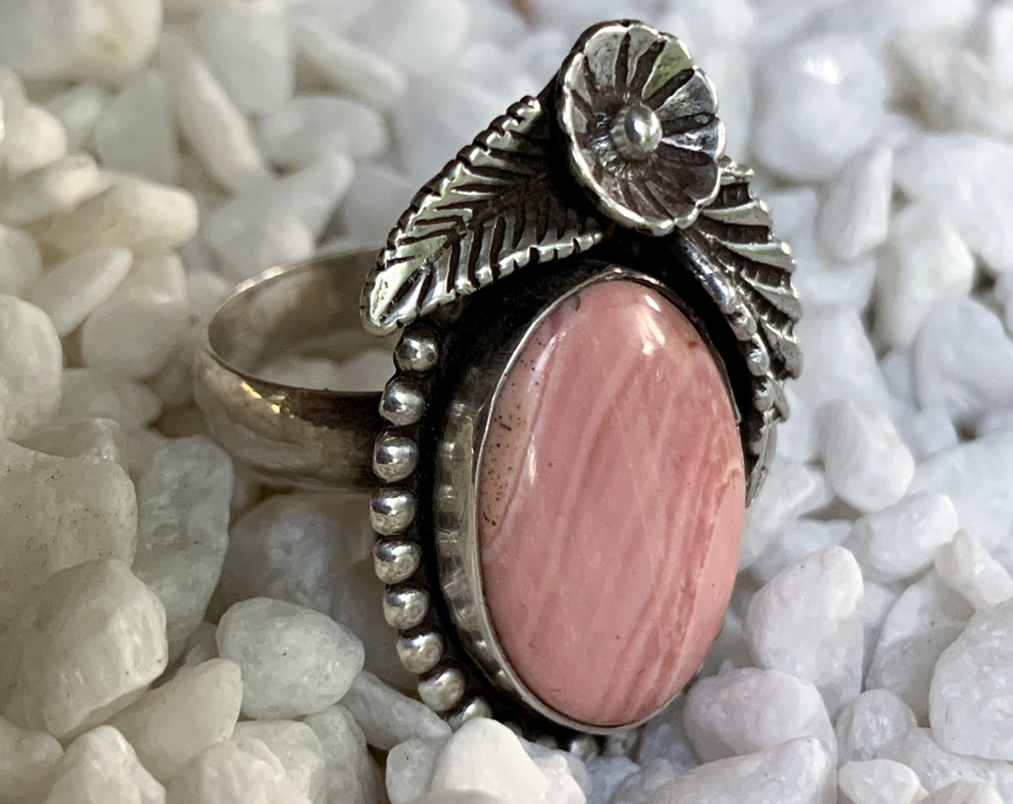 Flowered Pink Opal Ring {sz.7}