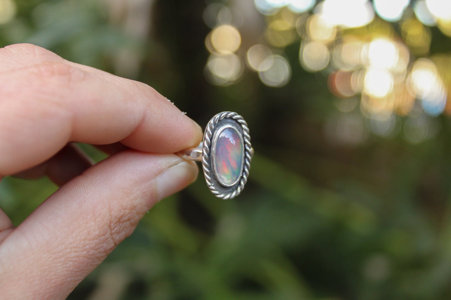 Ethiopian Opal Hammered Band Ring {sz.8.25)