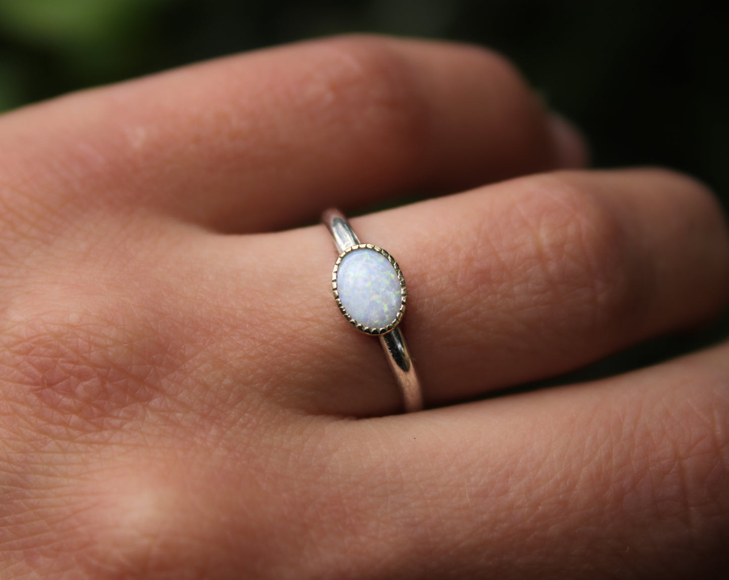 9ct Gold and Silver Opal Stacking Ring {sz.7.25}