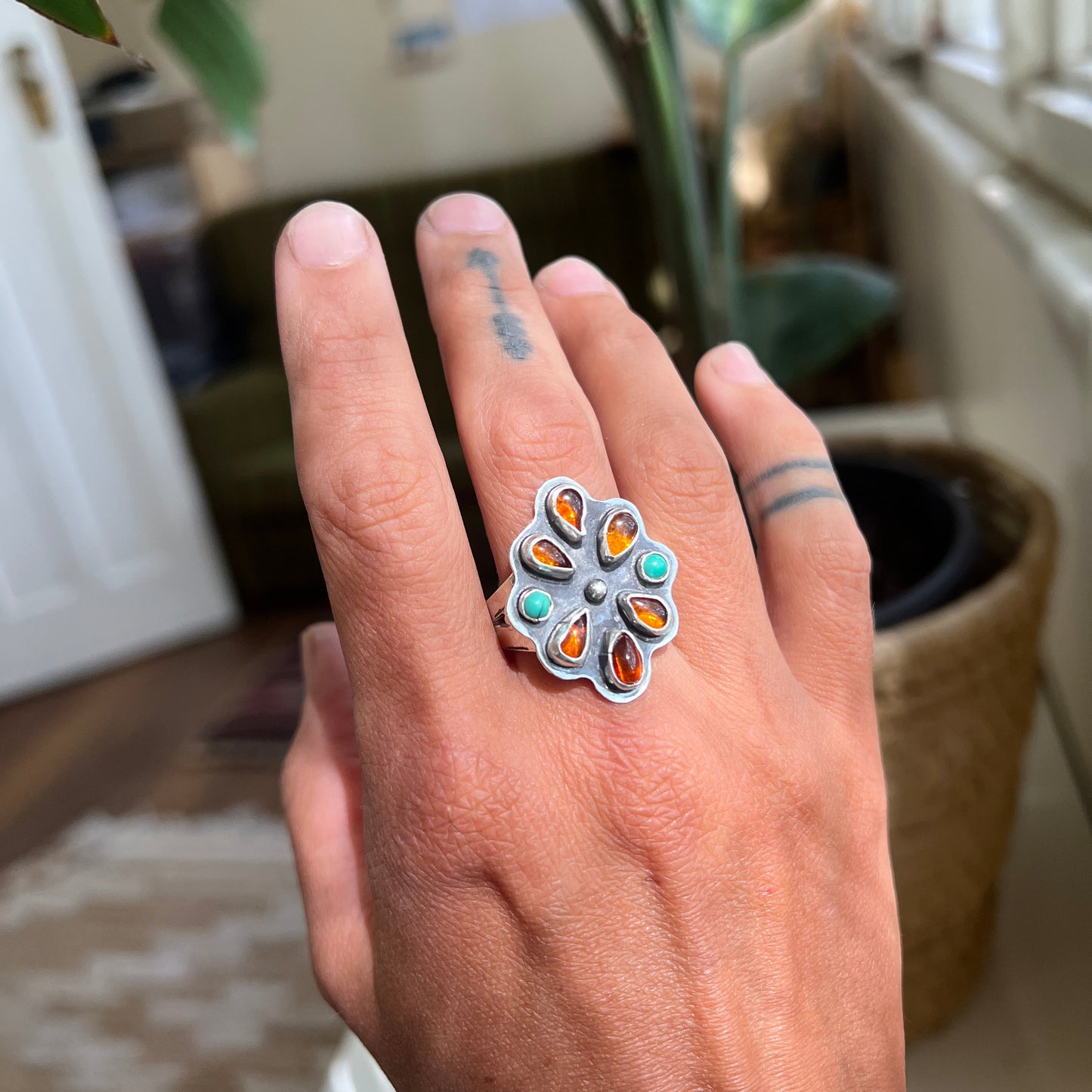 Amber & Turquoise Ring {sz.8.75}