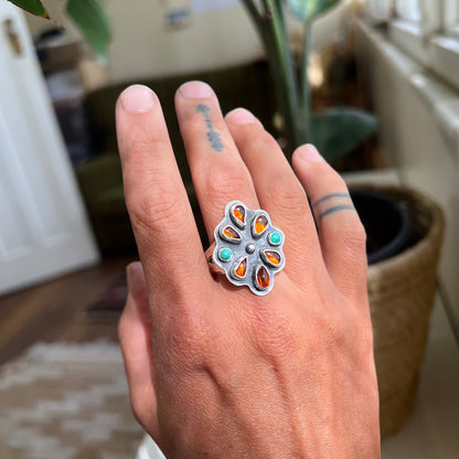 Amber & Turquoise Ring {sz.8.75}