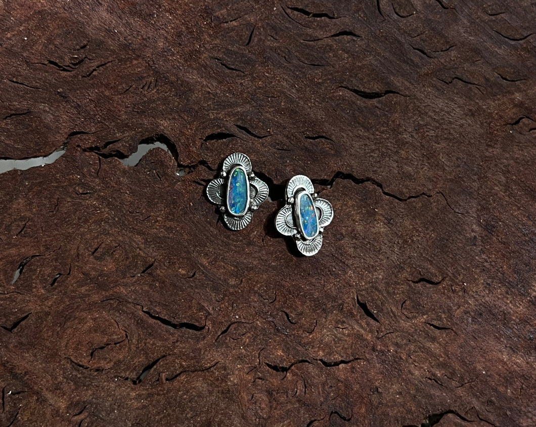 Stamped Opal Studs