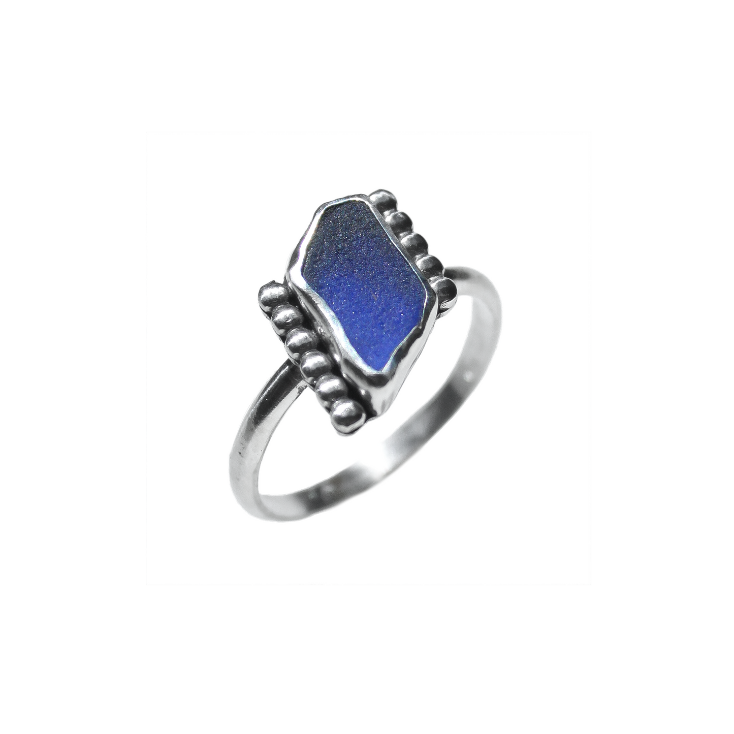 Dark Blue Sea Glass Ring {sz.8.5}