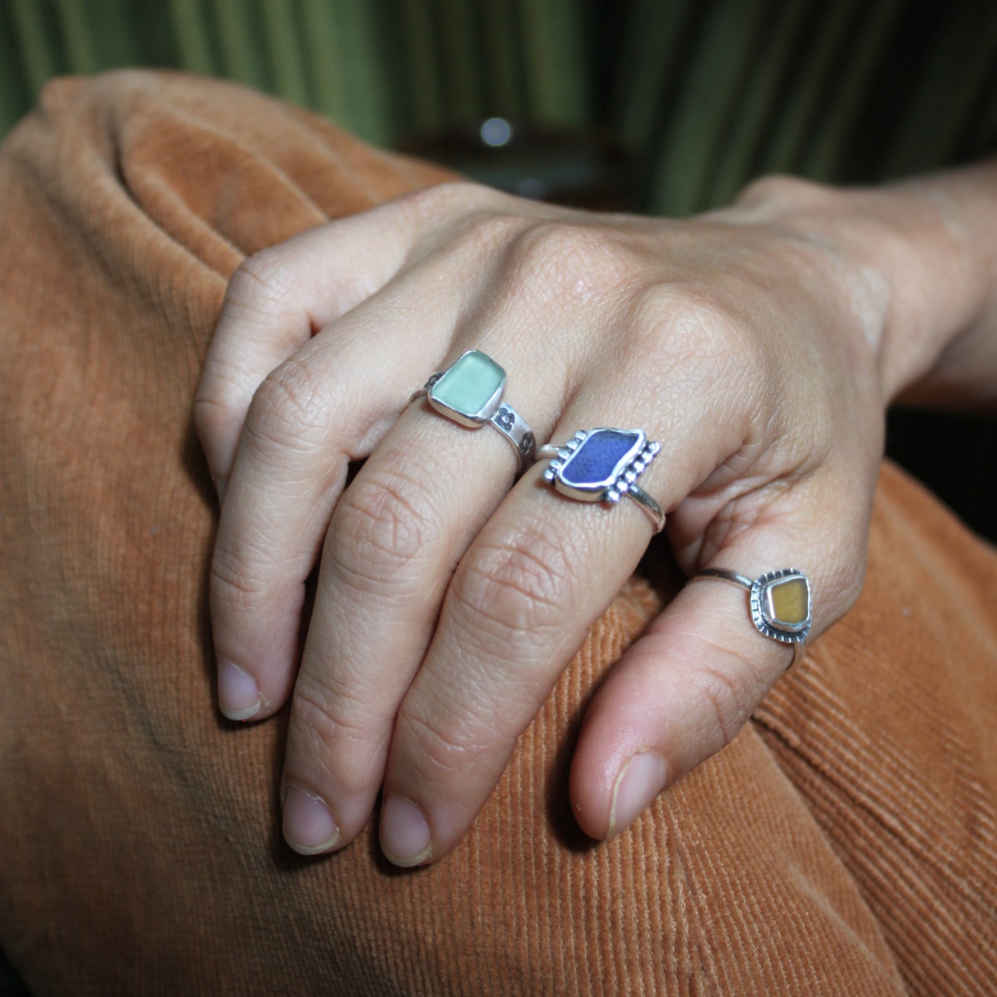 Dark Blue Sea Glass Ring {sz.8.5}