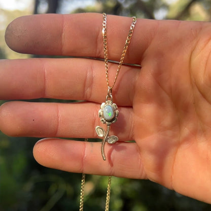 9ct Gold & Opal Flower Necklace