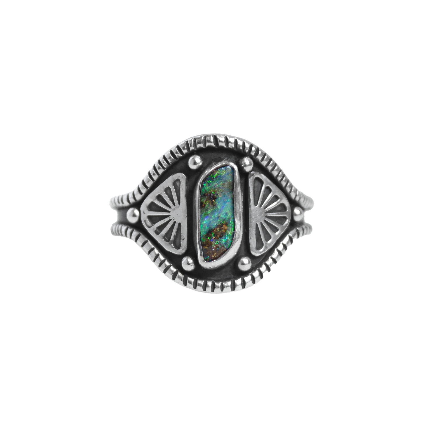 Boulder Opal Saddle Ring {sz.9.75}