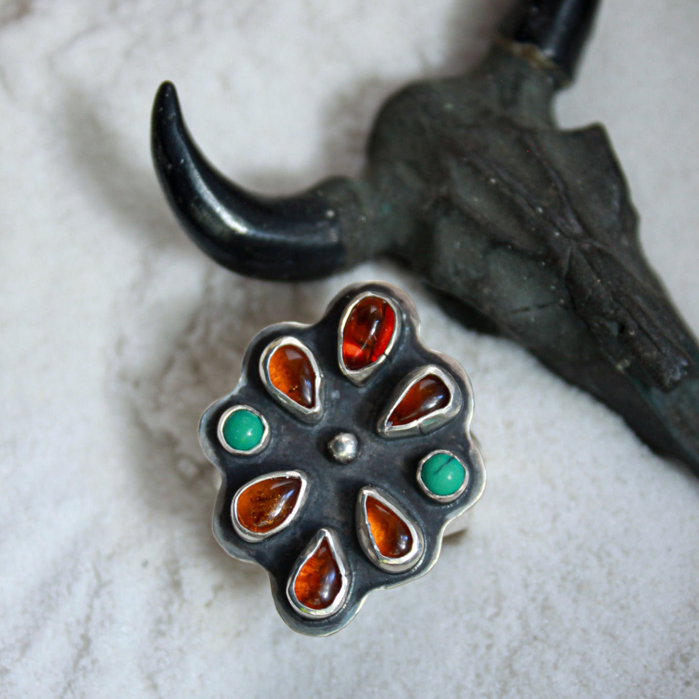 Amber & Turquoise Ring {sz.8.75}