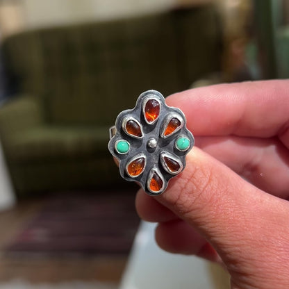 Amber & Turquoise Ring {sz.8.75}
