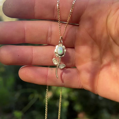 9ct Gold & Opal Flower Necklace