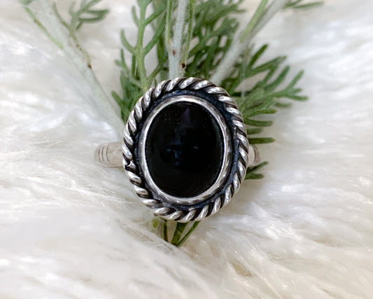 Stamped Onyx Ring {sz 8.75}