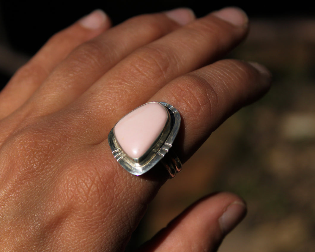 Large Pink Opal Stamped Ring {sz.9.75}