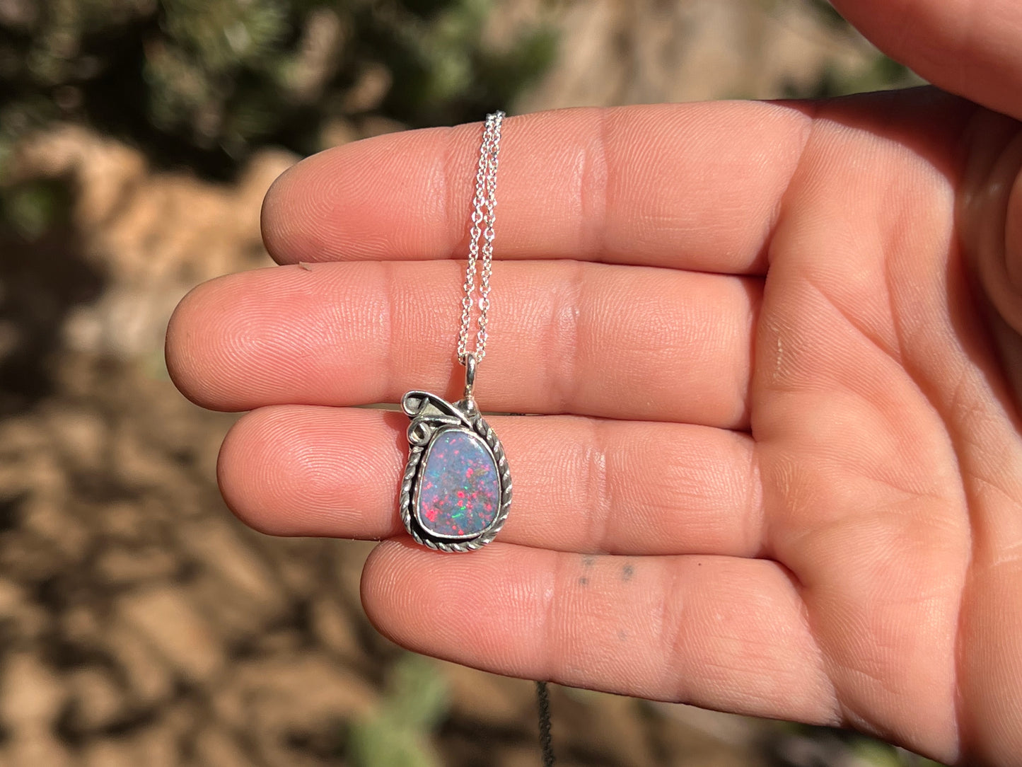 Red Flash Opal Necklace