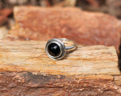 Faceted Black Spinel Ring {sz.5.5-5.75)