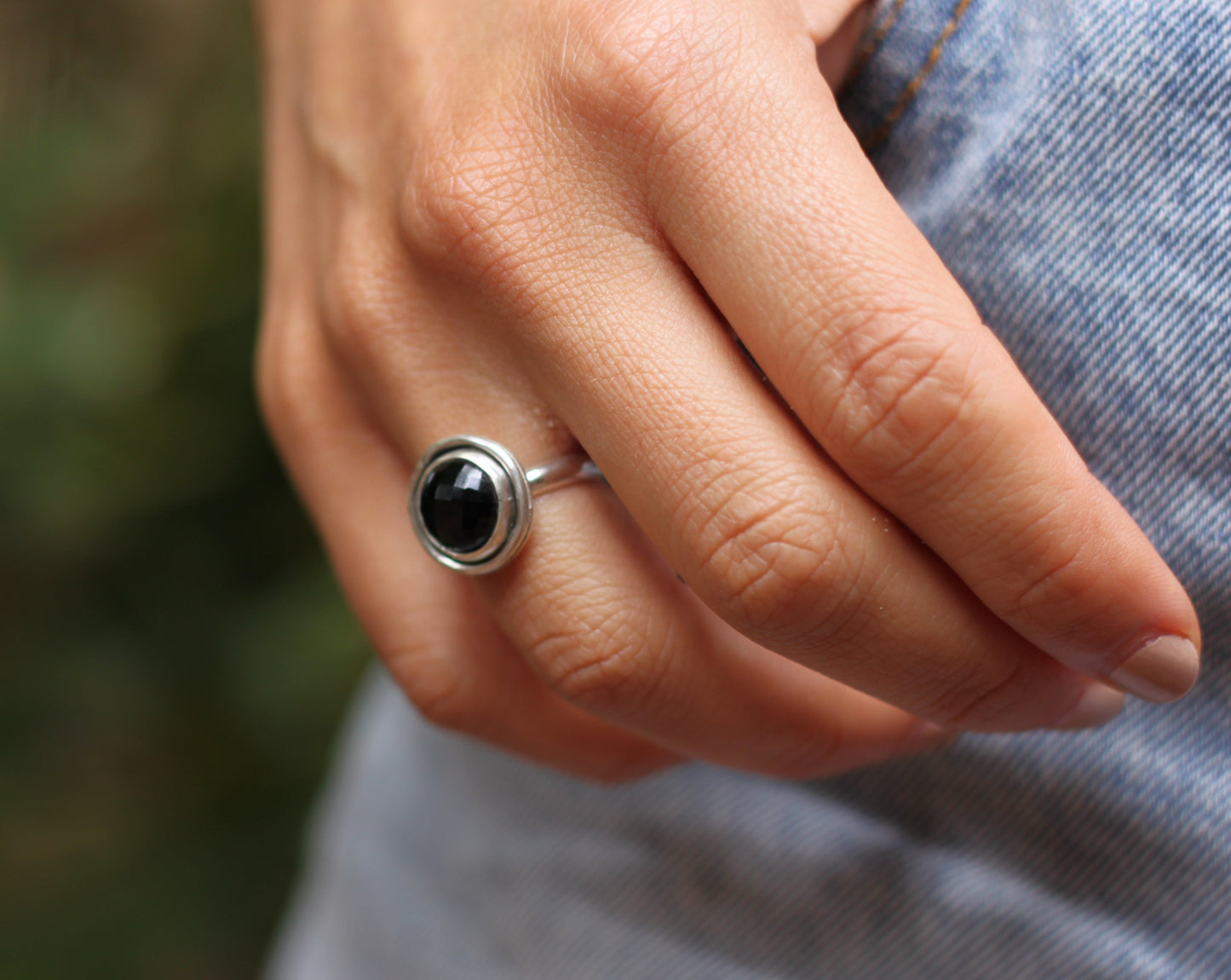 Faceted Black Spinel Ring {sz.5.5-5.75)