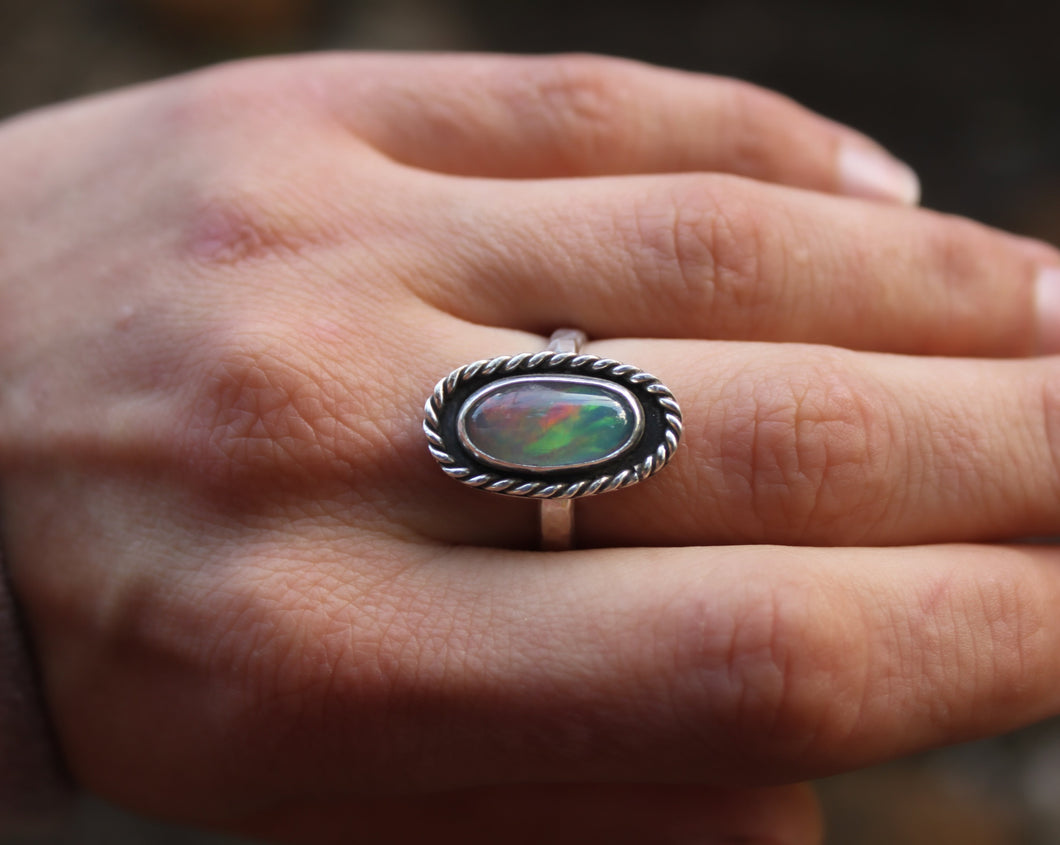Ethiopian Opal Hammered Band Ring {sz.8.25)